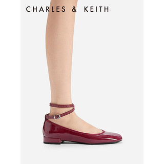 CHARLES&KEITH24春季纯色平底腕带芭蕾舞鞋单鞋子女鞋女士CK1-70381032 Burgundy葡萄酒红色 37