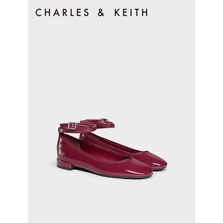 CHARLES&KEITH24春季纯色平底腕带芭蕾舞鞋单鞋子女鞋女士CK1-70381032 Burgundy葡萄酒红色 42