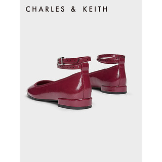 CHARLES&KEITH24春季纯色平底腕带芭蕾舞鞋单鞋子女鞋女士CK1-70381032 Burgundy葡萄酒红色 42