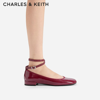 CHARLES&KEITH24春季纯色平底腕带芭蕾舞鞋单鞋子女鞋女士CK1-70381032 Burgundy葡萄酒红色 36