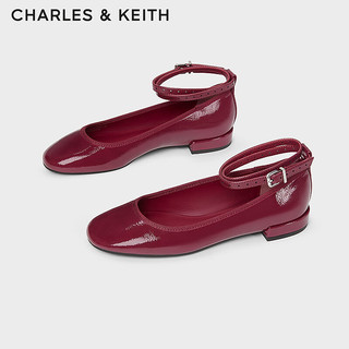 CHARLES&KEITH24春季纯色平底腕带芭蕾舞鞋单鞋子女鞋女士CK1-70381032 Burgundy葡萄酒红色 36