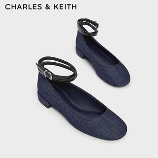 CHARLES&KEITH24春季纯色平底腕带芭蕾舞鞋单鞋子女鞋女士CK1-70381032 DARK BLUE深蓝色 42