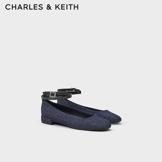 CHARLES&KEITH24春季纯色平底腕带芭蕾舞鞋单鞋子女鞋女士CK1-70381032 DARK BLUE深蓝色 37