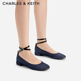 CHARLES&KEITH24春季纯色平底腕带芭蕾舞鞋单鞋子女鞋女士CK1-70381032 DARK BLUE深蓝色 37