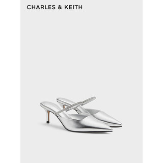 CHARLES&KEITH24春季尖头链条外穿高跟穆勒拖鞋CK1-61720175 Silver银色 37