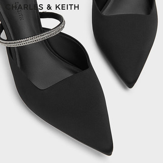 CHARLES&KEITH24春季尖头链条外穿高跟穆勒拖鞋CK1-61720175 BLACK TEXTURED黑色纹理 40