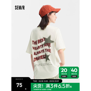 森马（Semir）短袖T恤女中长款五角星字母个性2024夏宽松落肩上衣潮流 本白10101 175/96A/XXL