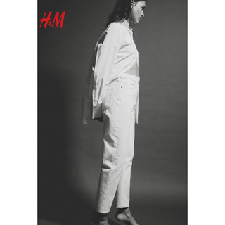 H&M2024春季女装宽松版型CleanFit简约高腰及踝牛仔裤1173609 白色 165/80A