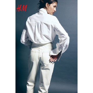 H&M2024春季女装宽松版型CleanFit简约高腰及踝牛仔裤1173609 白色 160/68A