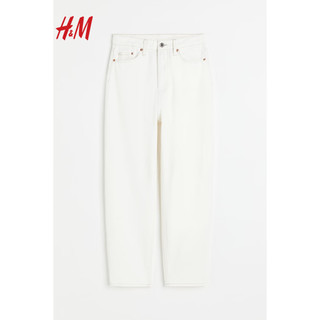 H&M2024春季女装宽松版型CleanFit简约高腰及踝牛仔裤1173609 白色 170/84A