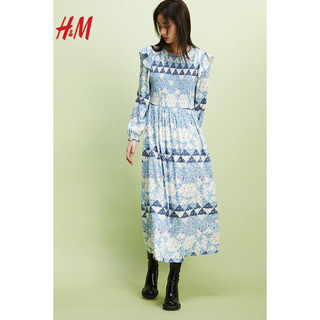 H&M2024春季女士缩褶上身连衣裙/长裙1227614 浅蓝色/图案 160/88A S