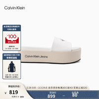 Calvin Klein【女王节】 Jeans24春夏女士印花厚底一字凉拖鞋YW01036 0F9-月光白 38