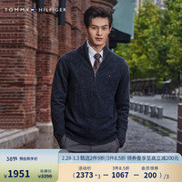 TOMMY HILFIGER男装商务保暖纯羊绒拉链半高领针织开衫毛衣MW0MW27766 黑色P92