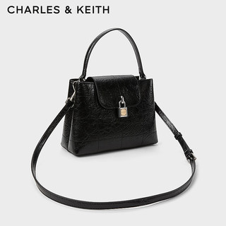 CHARLES&KEITH24春季CK2-50671607绗缝格纹手提凯莉包斜挎包 Noir黑色 M