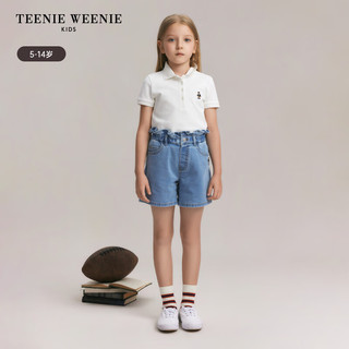 Teenie Weenie Kids小熊童装24春夏季女童阔腿百搭松紧腰短裤 浅牛仔色 140cm