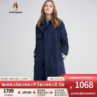 Hush Puppies暇步士女装女士中长款收腰风衣外套 196深蓝 M