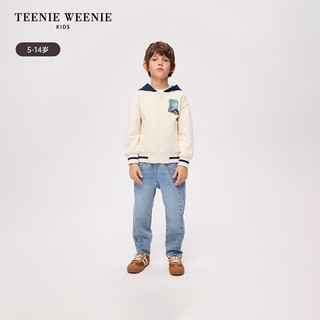 Teenie Weenie Kids小熊童装24春季男童撞色连帽拉链开衫卫衣 乳白色 150cm