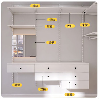 美达斯莱恩系列2.4米金属层板衣柜开放式衣帽间卧室储物无甲醛砌墙衣柜 2.4米金属衣柜-方案2