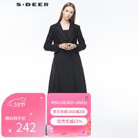 S.DEER圣迪奥2022休闲平驳领插袋蕾丝拼接纯黑毛呢通勤休闲风衣 黑色/91