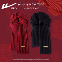 回力红色围巾女冬季保暖针织毛线围脖男新年圣诞 黑色 均码