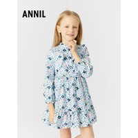 安奈儿童装女童长袖连衣裙2024春 绿橙花 160cm