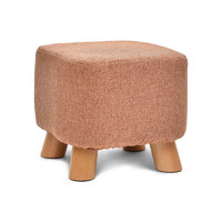 积木部落 换鞋凳实木家用时尚穿鞋凳创意方凳布艺小凳子沙发凳板凳矮凳 榉木款桔色细麻