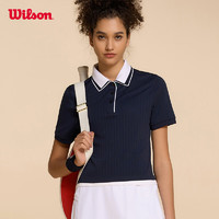 威尔胜（Wilson）24年春季针织短袖POLO衫一体织修身舒适运动T恤网球服 WW00028331DBC-海军蓝 165/84A/S