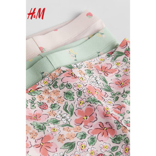 H&M2024春季童装女童3件装汗布打底裤1216923 浅粉色/草莓 120/53