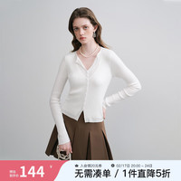 范思蓝恩23FS13248法式优雅假两件针织开衫女春秋修身上衣 象牙白 XS