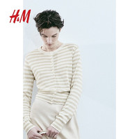 H&M女装针织衫2024春季新款保暖女气质慵懒氛围感短款开衫0579541 米色/条纹 160/88A S