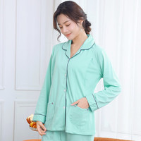 尚舒伴 月子服春夏产后孕妇睡衣春秋季产妇待产喂奶哺乳家居服大码喂奶女 2302纯色款绿色 XL码