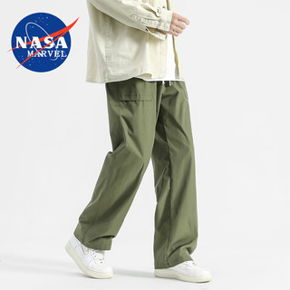 NASA MARVEL 男士休闲裤早春宽松直筒裤港风长裤口袋工装裤 军绿色 2XL