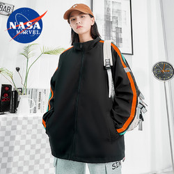 NASA MARVEL 早春新款男士港风休闲夹克男女同款两条杠运动宽松外套 黑色 L