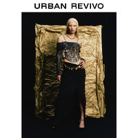 URBAN REVIVO UR2024夏季女装经典褶皱半裙UWA540004 正黑 M