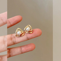 00ko925银针耳环女百搭个性学生小巧珍珠气质耳钉感小众耳饰8a1129