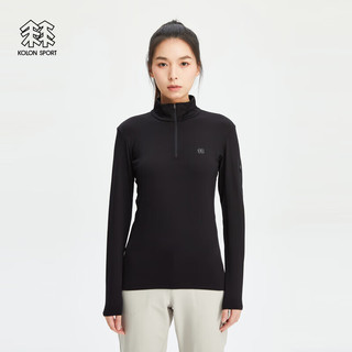 KOLON SPORT/可隆长袖 女子户外休闲运动徒步露营半拉链T恤上衣内搭 LKZT4SEK06-BK 黑色 165/M