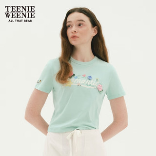 Teenie Weenie小熊2024手工钩花圆领短袖T恤马卡龙短款上衣女 绿色 175/XL