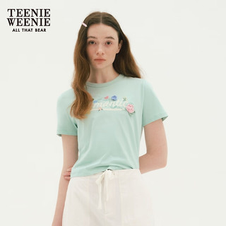 Teenie Weenie小熊2024手工钩花圆领短袖T恤马卡龙短款上衣女 绿色 175/XL