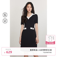 欧时力 哑光凉感polo裙2024早春撞色A字气质小香风针织连衣裙 黑色 L