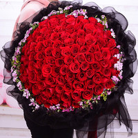 xianhuaqing 鲜花情 99朵红玫瑰鲜花花束黑纱 同城配送 支持预约日期