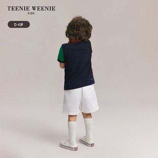 Teenie Weenie Kids小熊童装24春夏男宝宝翻领拼接半袖T恤 象牙白 110cm
