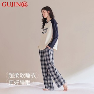 古今 GUJIN@睡衣女春秋款长袖可爱薄款大码可外穿家居服套装