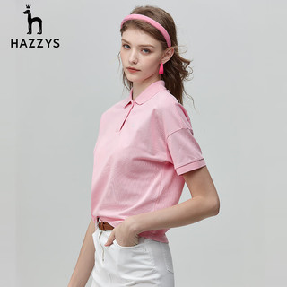 哈吉斯（HAZZYS）女装 春秋款polo领清新感减龄时尚T恤ASTSE03BX07 粉色PN 160/84A 38