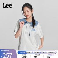 Lee24早春新品舒适版牛仔布娃娃领米白色女短袖T恤潮LWT0082373RX 米白色 M