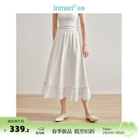 茵曼（INMAN）100%纯棉法式重工立体绣花半身裙2024春女装新款松紧腰显瘦A字裙 霜白色 XL