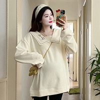 朗茵 孕妇套装时尚洋气时髦紫色娃娃上衣卫衣裤子两件套2023新款春秋女 杏色上衣 M