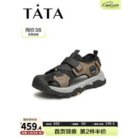 他她（TATA）2024夏时尚百搭厚底凉鞋男QEC01BL4 卡其/黑 39