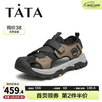 他她（TATA）2024夏时尚百搭厚底凉鞋男QEC01BL4 卡其/黑 37