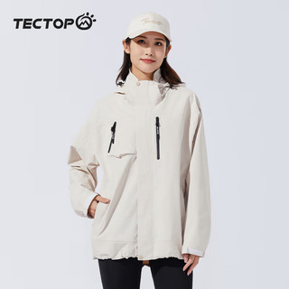 探拓（TECTOP）户外冲锋衣女春季单层薄款风衣登山服徒步防风宽松舒适软壳外套女 卡其色 M