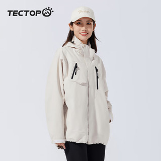 探拓（TECTOP）户外冲锋衣女春季单层薄款风衣登山服徒步防风宽松舒适软壳外套女 卡其色 M